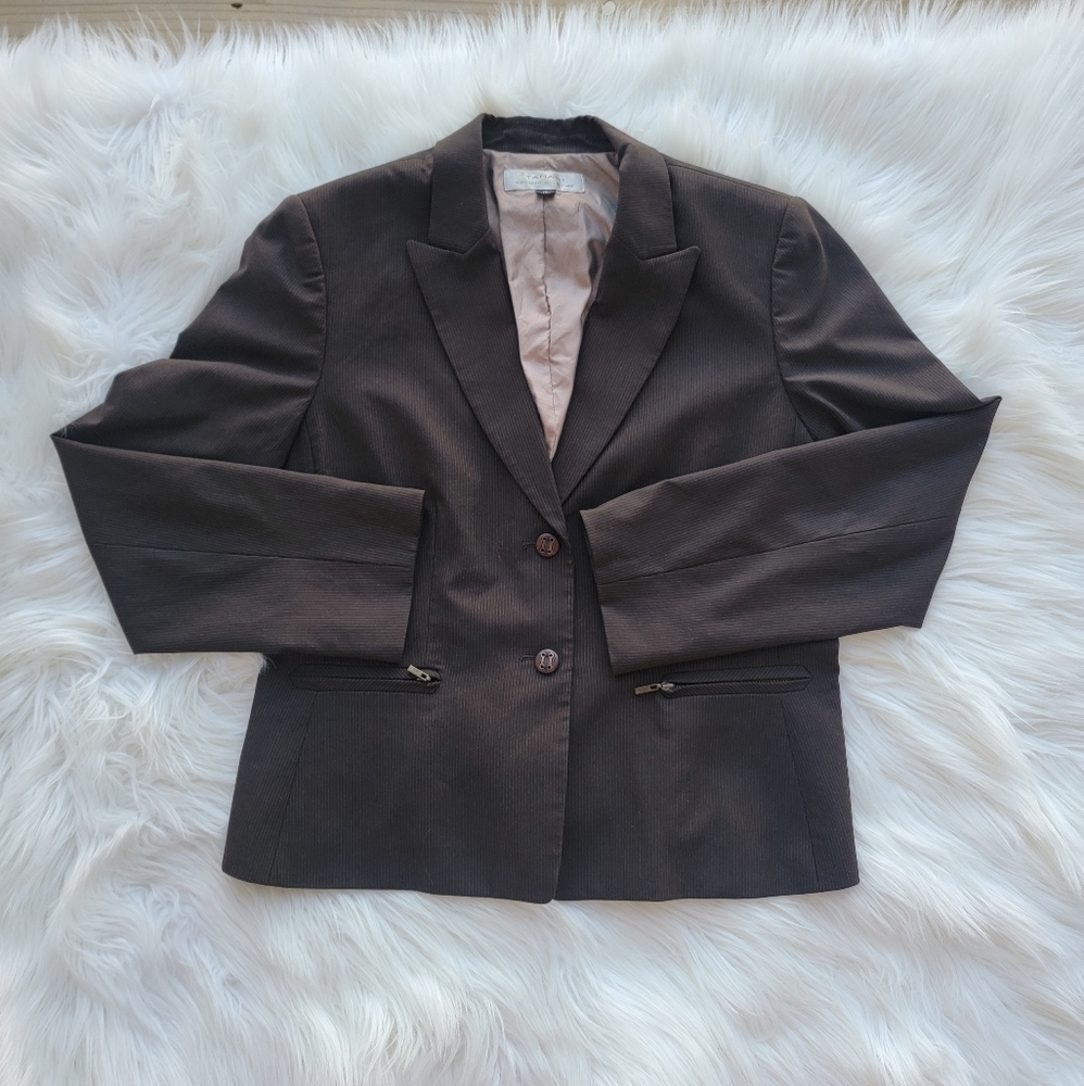 Tahari by ASL Two Button Pinstriped Brown Women Blazer- Size 14